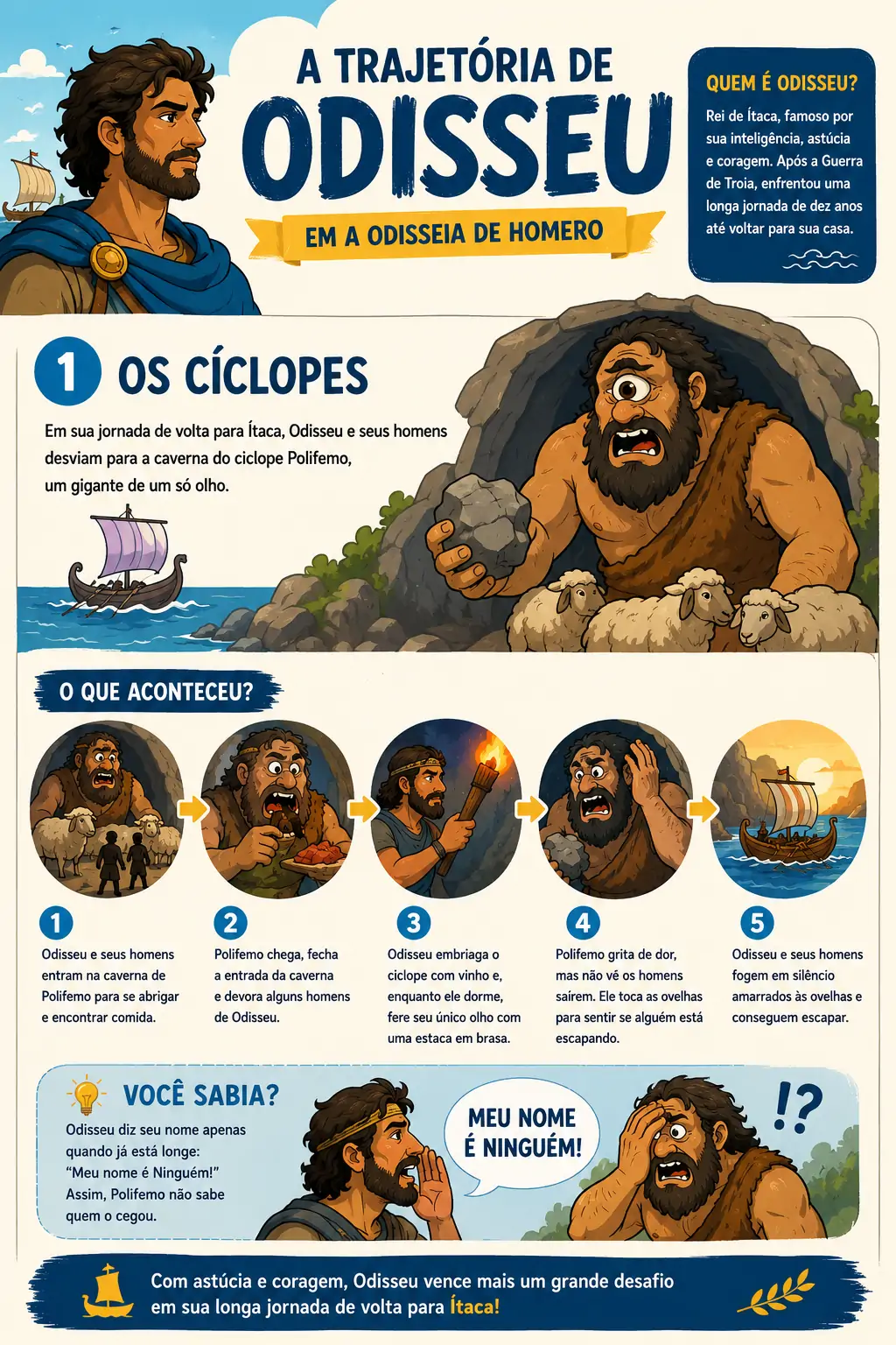 Infográfico de Sexta-feira - Literatura: A Trajetória de Odisseu — Os Cíclopes